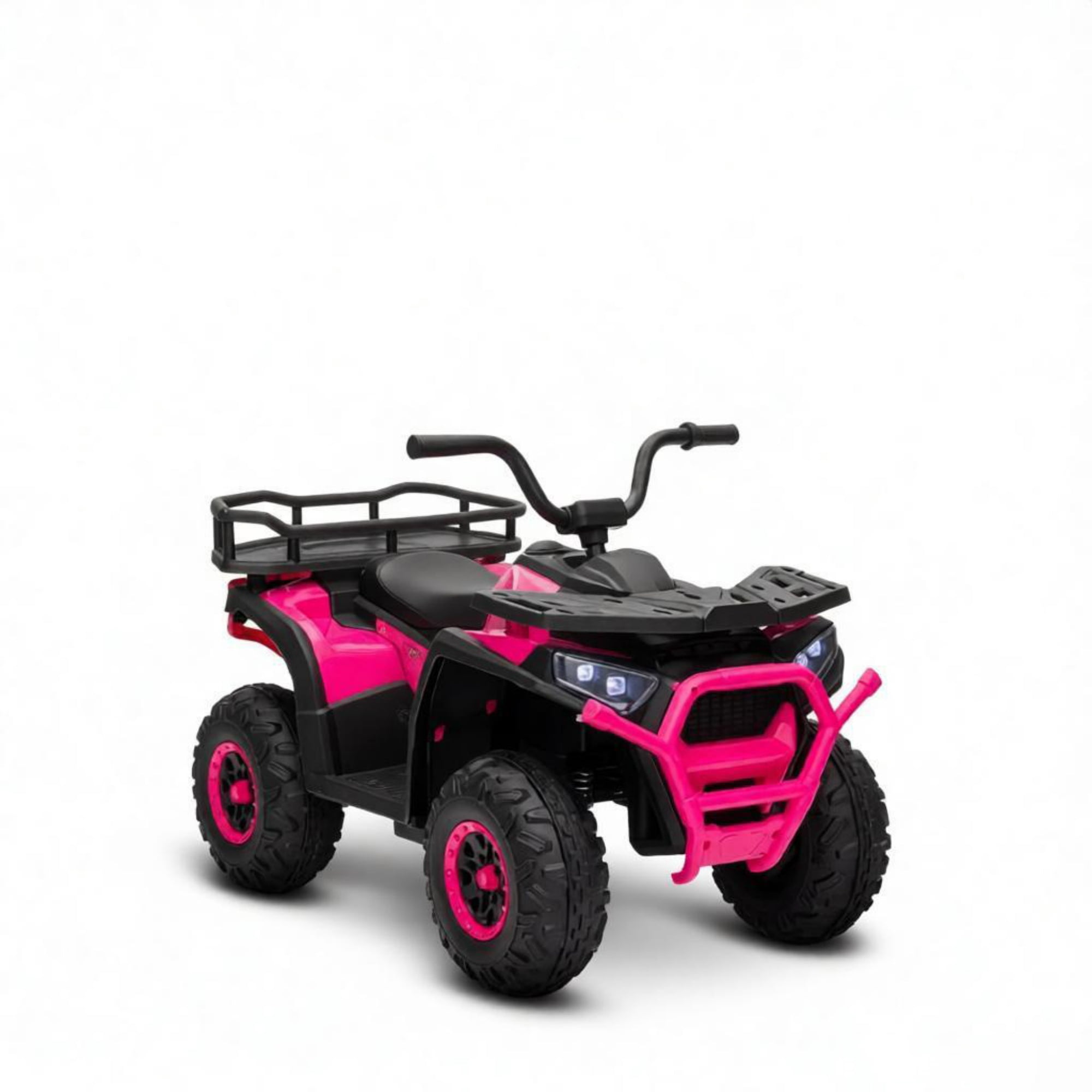 12V Kids Quad ATV, 4 Wheeler with 4 Spring Suspension Wheels, LED Lights, Music USB, Pink