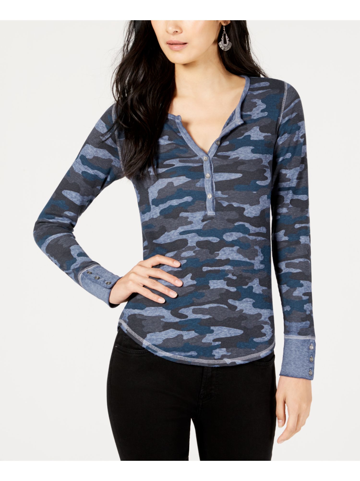 1244 Blue Camouflage Henley Thermal 