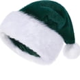 thumbnail image 2 of Plush Fluffy Christmas Santa Hat for Adults Thickened Soft Velvet Unisex Xmas Hat for New Year Holiday Party Wear,One Size,Green, 2 of 5
