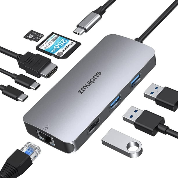Adaptateur multiport USB C Hub, Dongle USB-C 9 en 1 Dock Mac