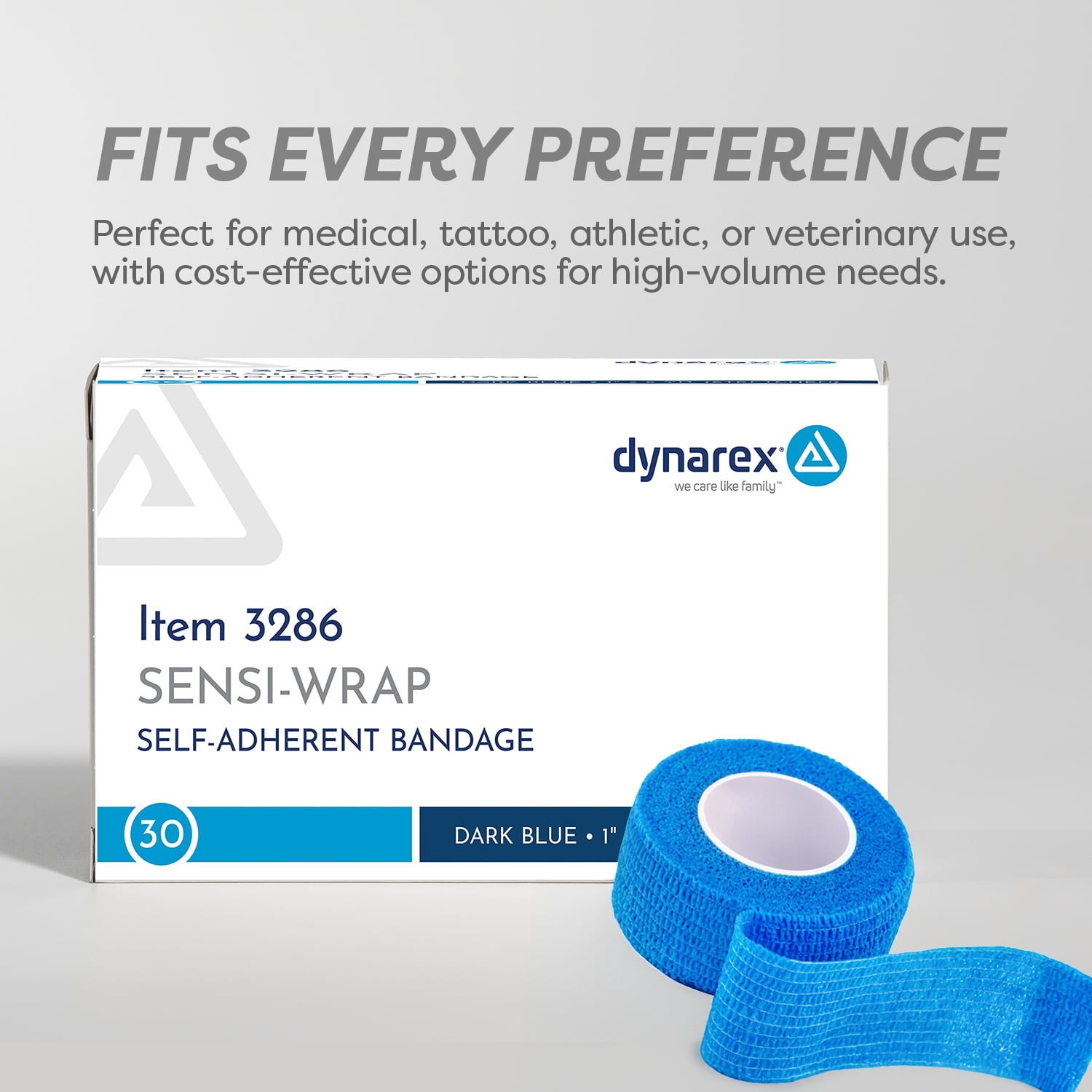 Dynarex Sensi-Wrap Self-Adhesive Bandages, 30-Pack, 1" x 5 yards, Dark Blue, Latex, Colored Elastic Cohesive Athletic Tape, Tattoo Grip & Vet Wrap