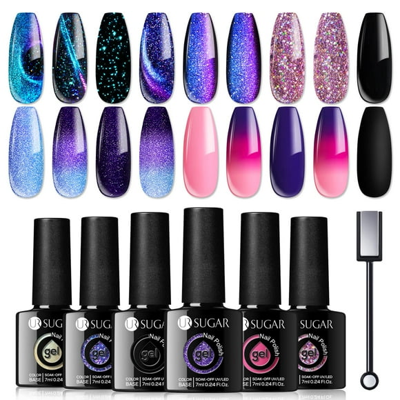 Set de esmaltes de uñas en gel UR SUGAR Glitter 9D Cat Magnetic, 6 x 7,5 ml