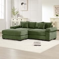 thumbnail image 3 of FFH 92" Oversized Sectional Sofa, L-Shaped Couch with Ottoman, 2 Seater Corduroy Cloud Sofa Living Room, Green, 3 of 16