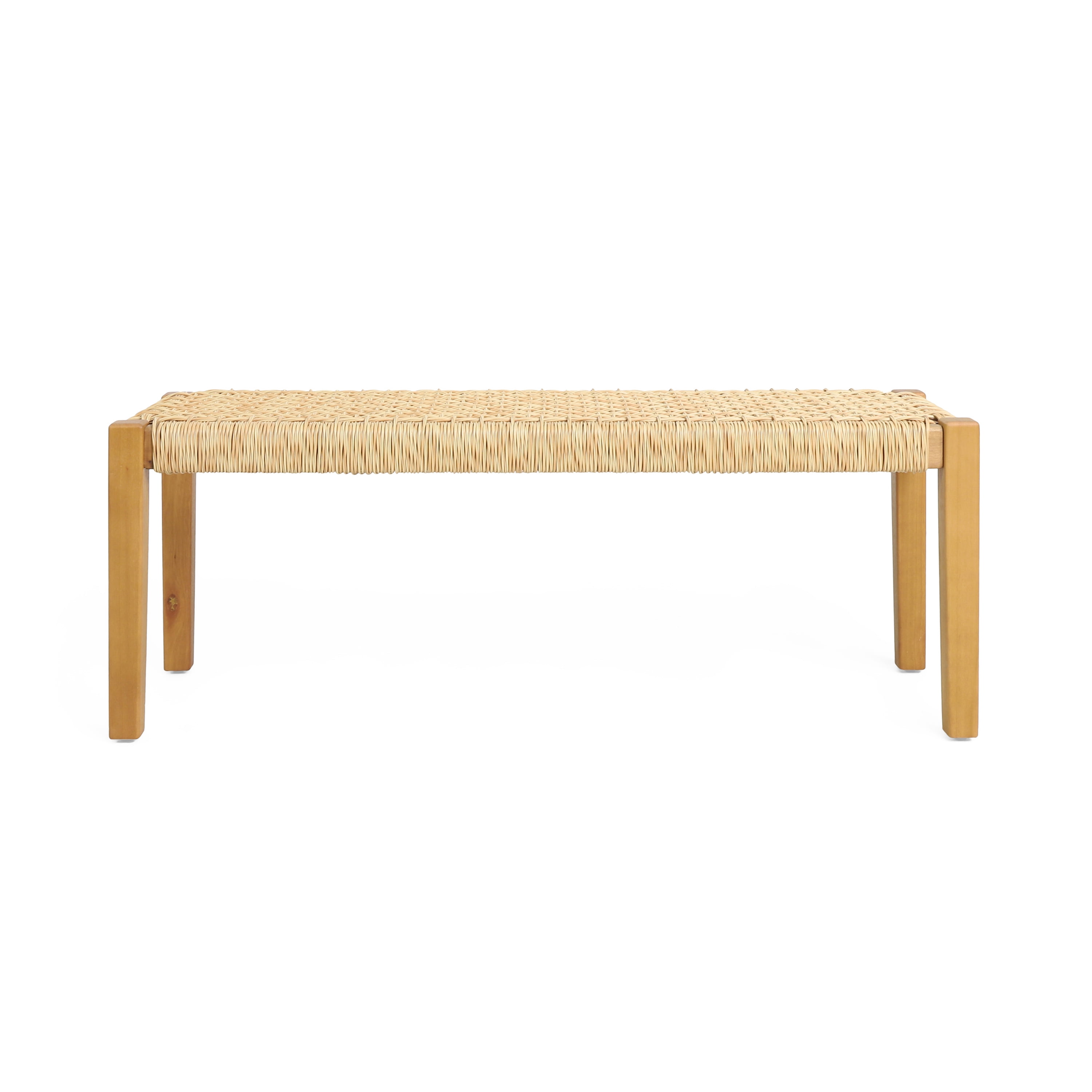 Outdoor Backless Garden Bench, Acacia Wood Public Rest Seat for Patio Garden, Teak Brown