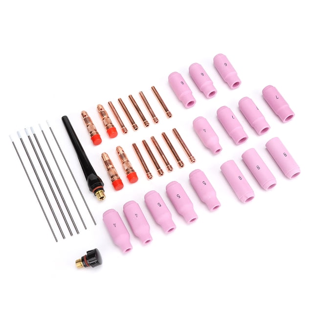 Electrodo de tungsteno, 37 piezas TIG, pinza TIG de tungsteno con tapa trasera, diseño aerodinámico