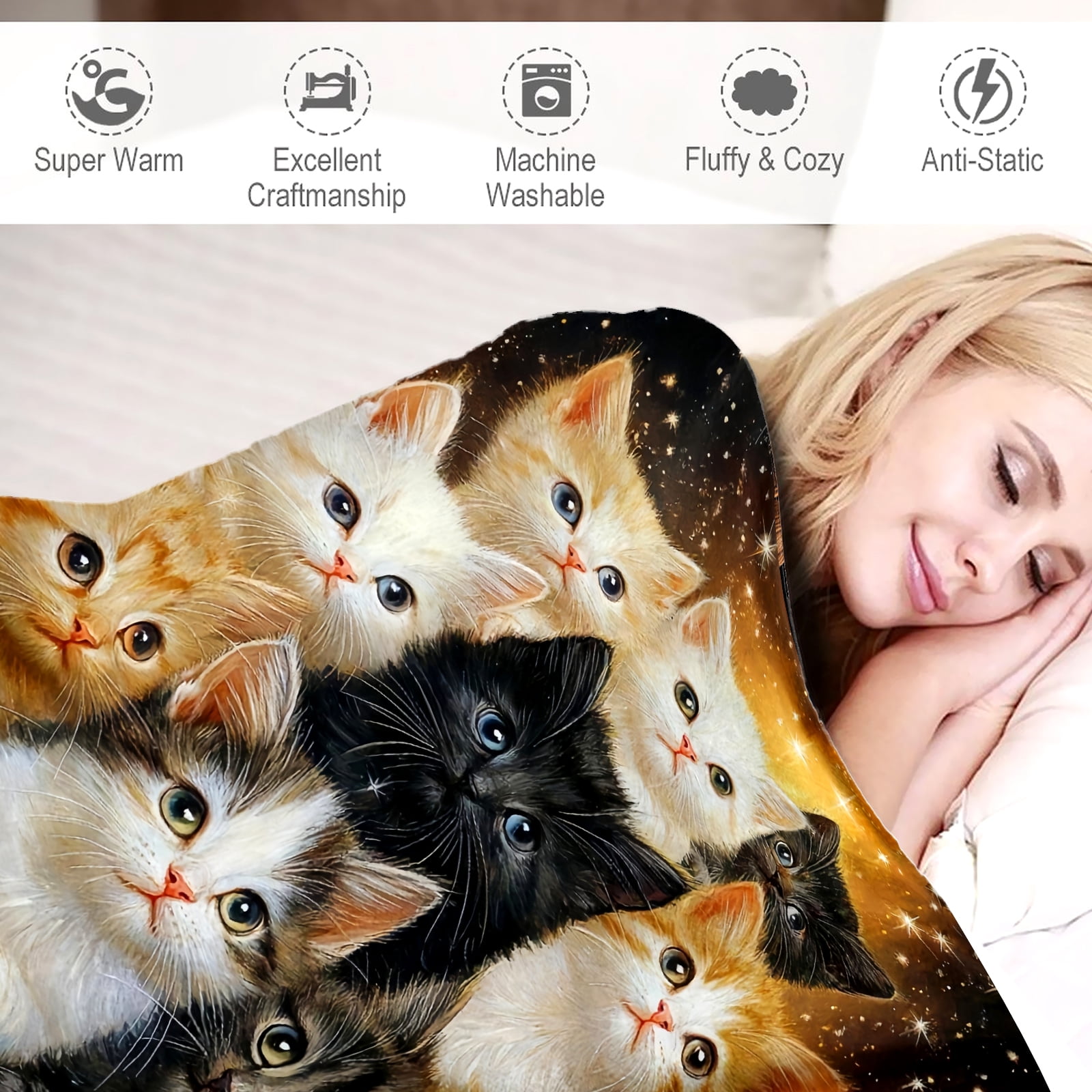 Cute Cat Gifts Blanket for Women Cat Lovers Stuff Cats Throw Blanket Animal Plush Cats Blanket Gifts for Women Adults Men Birthday Party Decorations Bed Room Decor 80"X60"