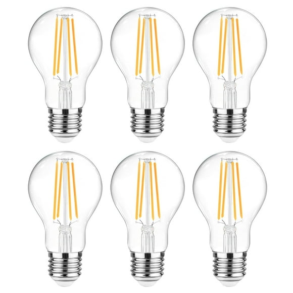 Bombillas LED de filamento Ascher A19, 6 W, 2700 K, E26, paquete de 6