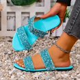 thumbnail image 2 of Beach Flat Sandals for Women, Solid Color Slip-On Style with Sequined Rhinestone Strap, Soft Footbed, Open-Toe Design, Lightweight Sole, Breathable Summer Footwear, 2 of 9