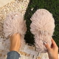 thumbnail image 2 of Puntoco Women's Long Shaggy Fluffy Plush Open Toe Slides, Soft Flat Non Slip Girly Warm Indoor Winter Slippers, 2 of 7