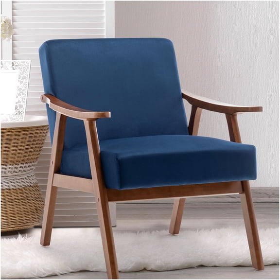 Mid-Century Modern Velvet Accent Chair, Plush Upholstered Lounge Chair with Solid Wood Frame for Living Room, Bedroom, Office