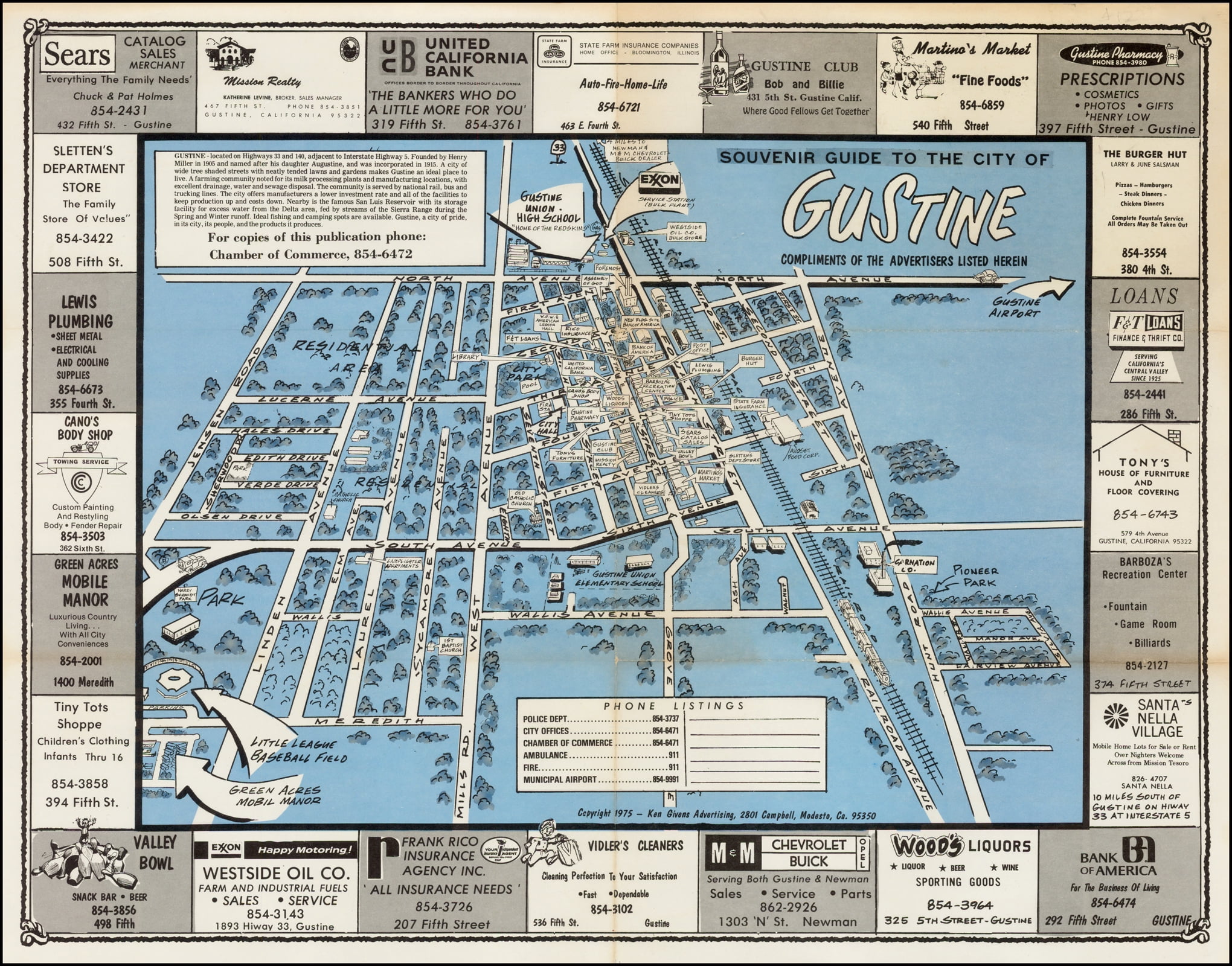 Souvenir Guide To The City of Gustine (California)20 Inch By 30 Inch