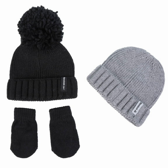 Reebok 3-Piece Toddler Winter Hats and Mittens Set - 2T-4T