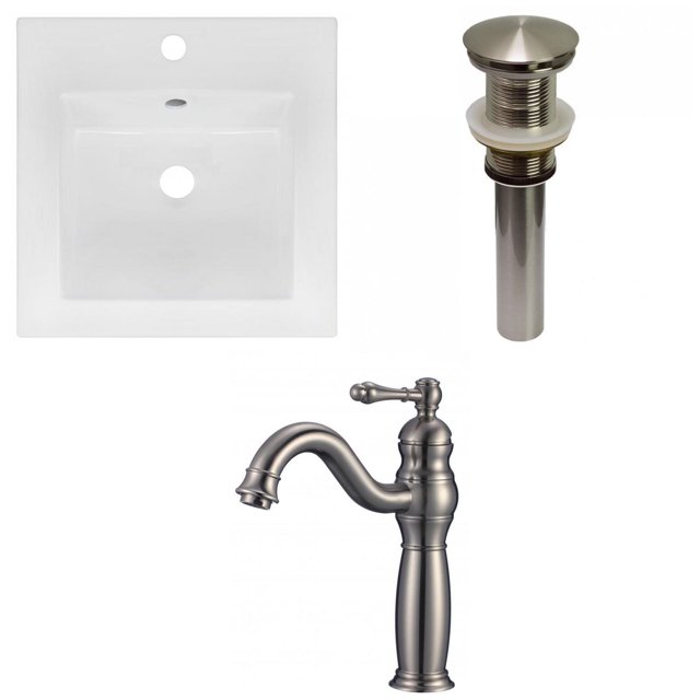American Imaginations 16.5-in. W 1 Hole Ceramic Top Set In White Color - Drain Incl. AI-32966