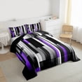 thumbnail image 3 of Manfei Black Purple Gray Full Size Comforter Sets 3-Piece, Modern Gradient Stripe Bedding Comforter Set, Contemporary Geometric Bedding Sets, Luxury Bedroom Decor, 3 of 8