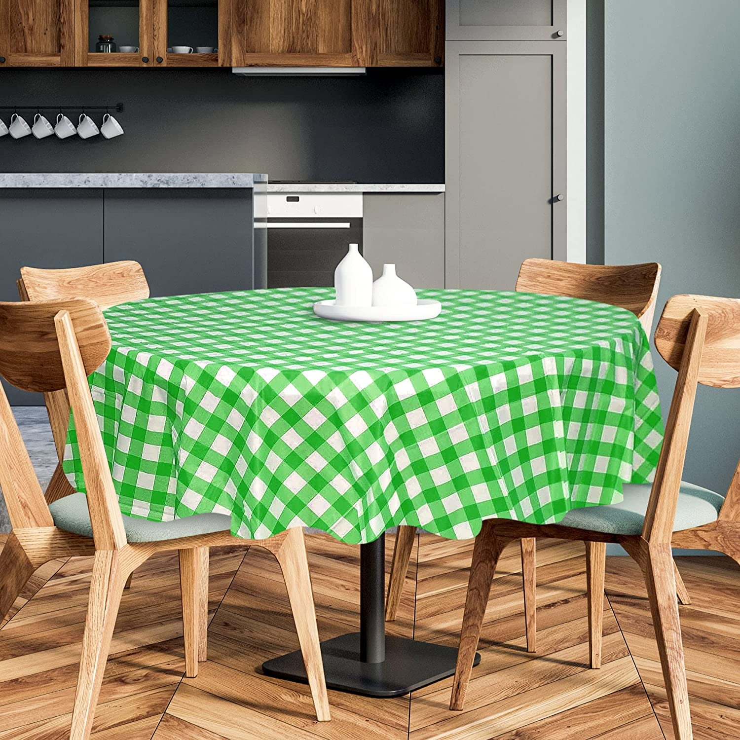 Sorfey Checkered Round Dining Table Cover Vinyl Table Cloth with