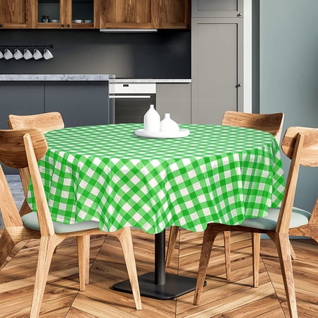 Sorfey Checkered Round Dining Table Cover Vinyl Table Cloth with Flannel Green 70 x 70