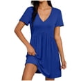 thumbnail image 3 of Horkkom Mini Dresses for Women V Neck Short Sleeve Pleated A Line Dresses Summer Beach Vacation Sundresses XL, 3 of 9