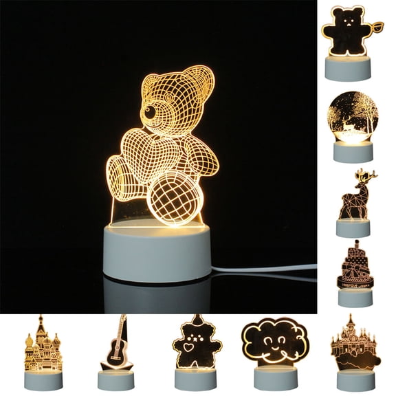 Dengjunhu 1 Set LED Night Bear 3D Illusion Lamp Smart Touch Control Bedside Lamp for Kids and Adults, Perfect Valentines Day Gifts Christmas Gift