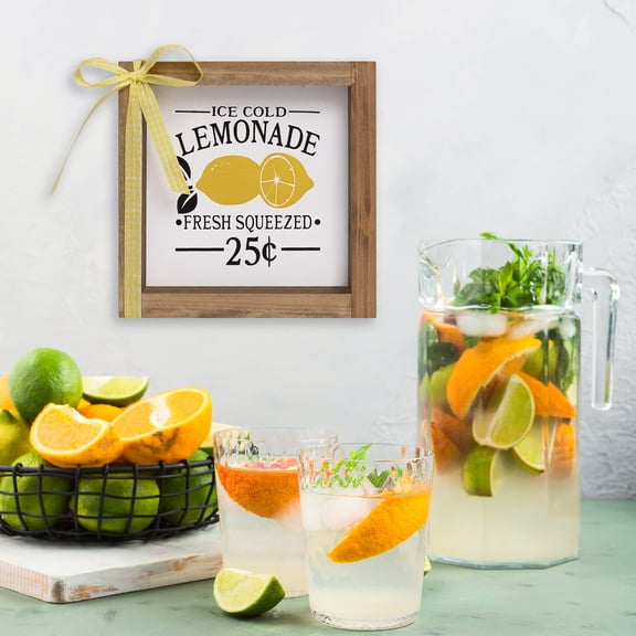 Lemonade Stand Decorations, Wooden Lemonade Sign, Indoor Summer Lemon Themed Kitchen Room Table Wall Shelf Tiered Tray Farmhouse Home Decor