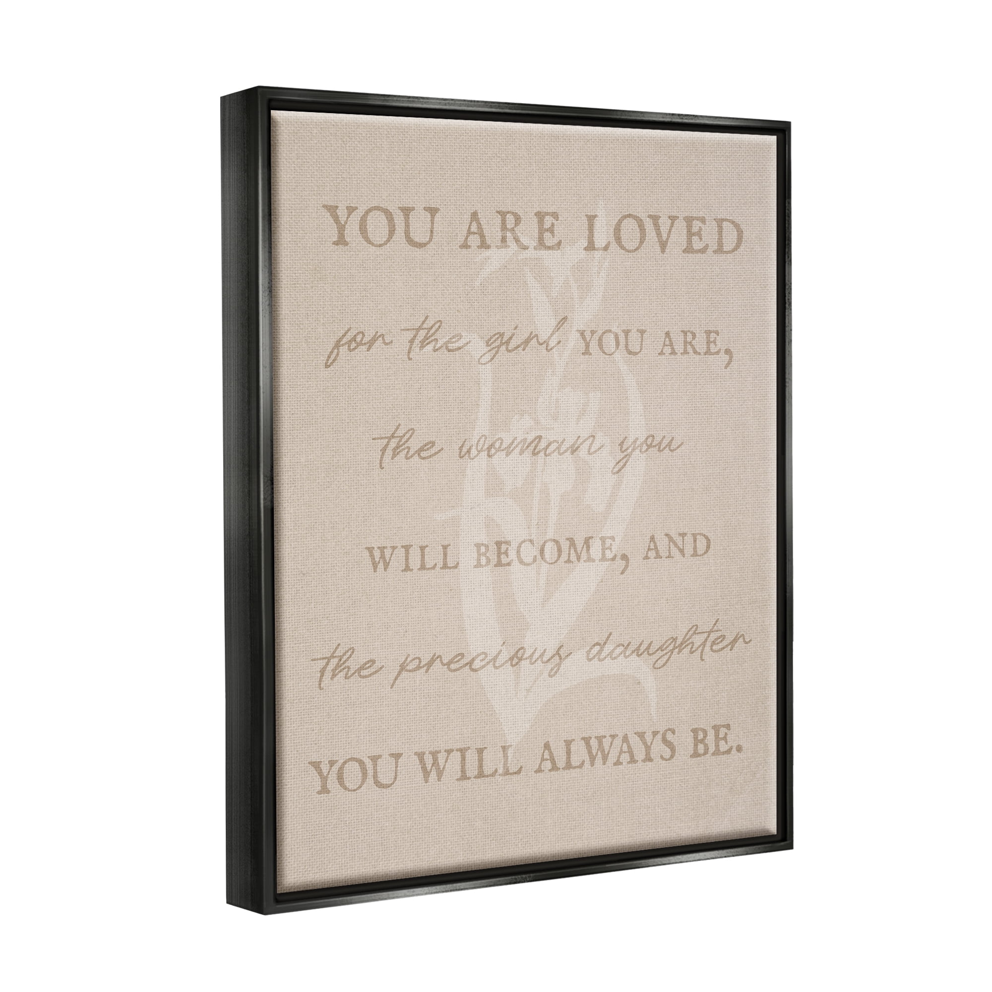 Stupell Industries Precious Daughter Family Phrase Botanical & Floral Painting Black Floater Framed Canvas Art Print Wall Art, 17 x 21