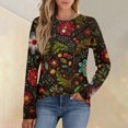 thumbnail image 2 of WTOBBY Women's Floral Print Long Sleeve Top, Pleated Retro Loose Fit Blouse, Round Neck Casual Tunic for Fall, Relaxed Bohemian Style Daily Wear,Gray M, 2 of 6