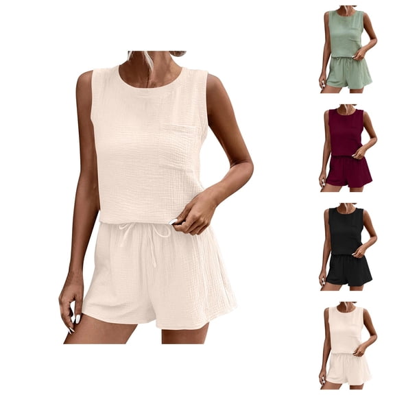 Short Sets for Women Sleeveless Crewneck Tank Top and Shorts 2 Piece Matching Set Womens Lounge Set Summer Outfits