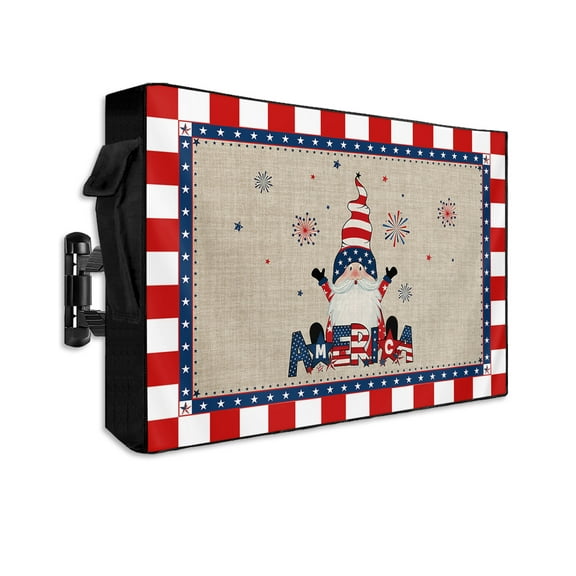 Independence Celebration Burlap Outdoor TV Cover 40 to 43 Inch Waterproof, Flag Day Buffalo Red White Lace 600D Oxford TV Covers with Zipper, Outside Flat TV Screen Protector 40"Wx25"Hx4.5"D