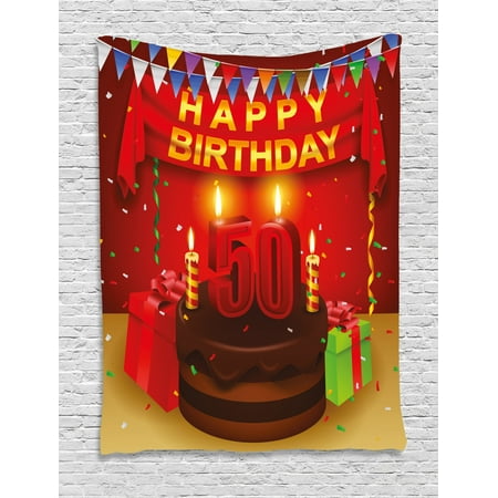 50th Birthday Decorations Tapestry Chocolate Cake Number Candles