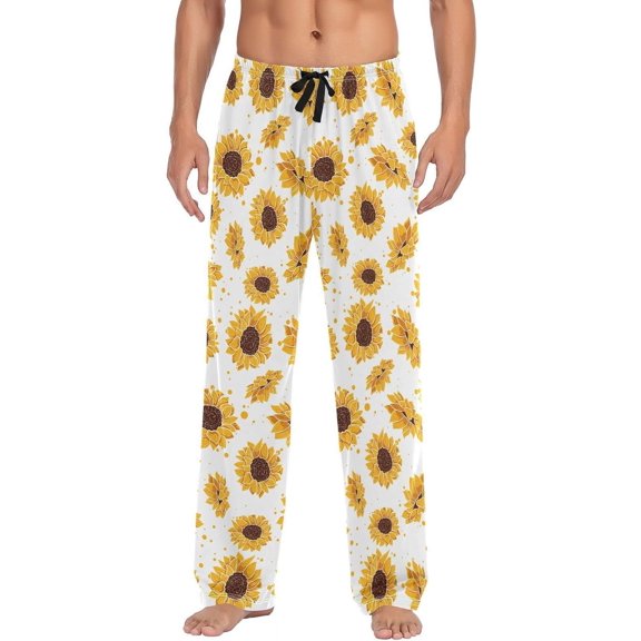 GZHJMY Sunflower & Daisy Men's Pajama Pants, Soft and Comfortable Lounge Sleep Bottoms with Pockets, Men's Sleepwear with Custom Print, Small
