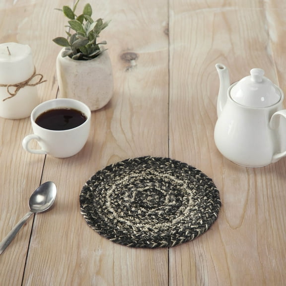 VHC Brands Sawyer Mill Black White Jute Trivet 8 inch Diameter