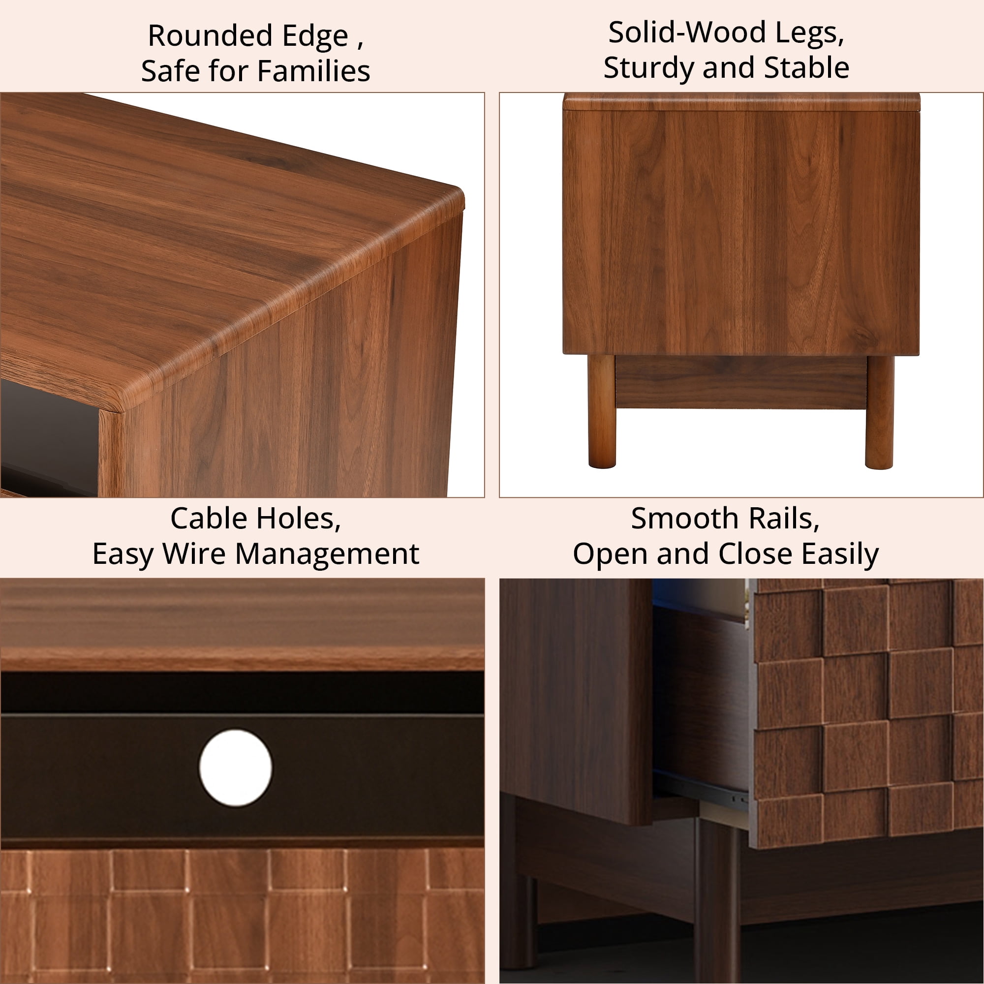 Homy Casa 78.7" Fluted TV Stand for TVs up to 85", Media Console with 4 Glass-Front Drawers, Walnut