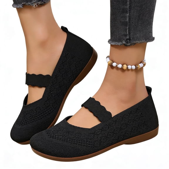 Mesh Mary Jane Flats for Women, Mary Jane Sneakers, Women Classic Round Toe Slip On Casual Flats Soft Sole Lightweight Comfort Walking Footwear Non Slip Daily Shoes, Black 6