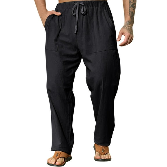 snowsong Mens Pants Mens Workout Pants Mens Fashion And Leisure Fashion Casual Simple Personality Solid Color Lace Up Pocket Pants Casual Pants Lounge Pants Black XXL