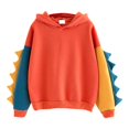 thumbnail image 3 of Linda sudadera de moda de dibujos animados para mujer, sudadera informal con estampado de dinosaurios, sudaderas con capucha de empalme de manga larga, Tops, suéter con capucha Irregular, 3 of 5
