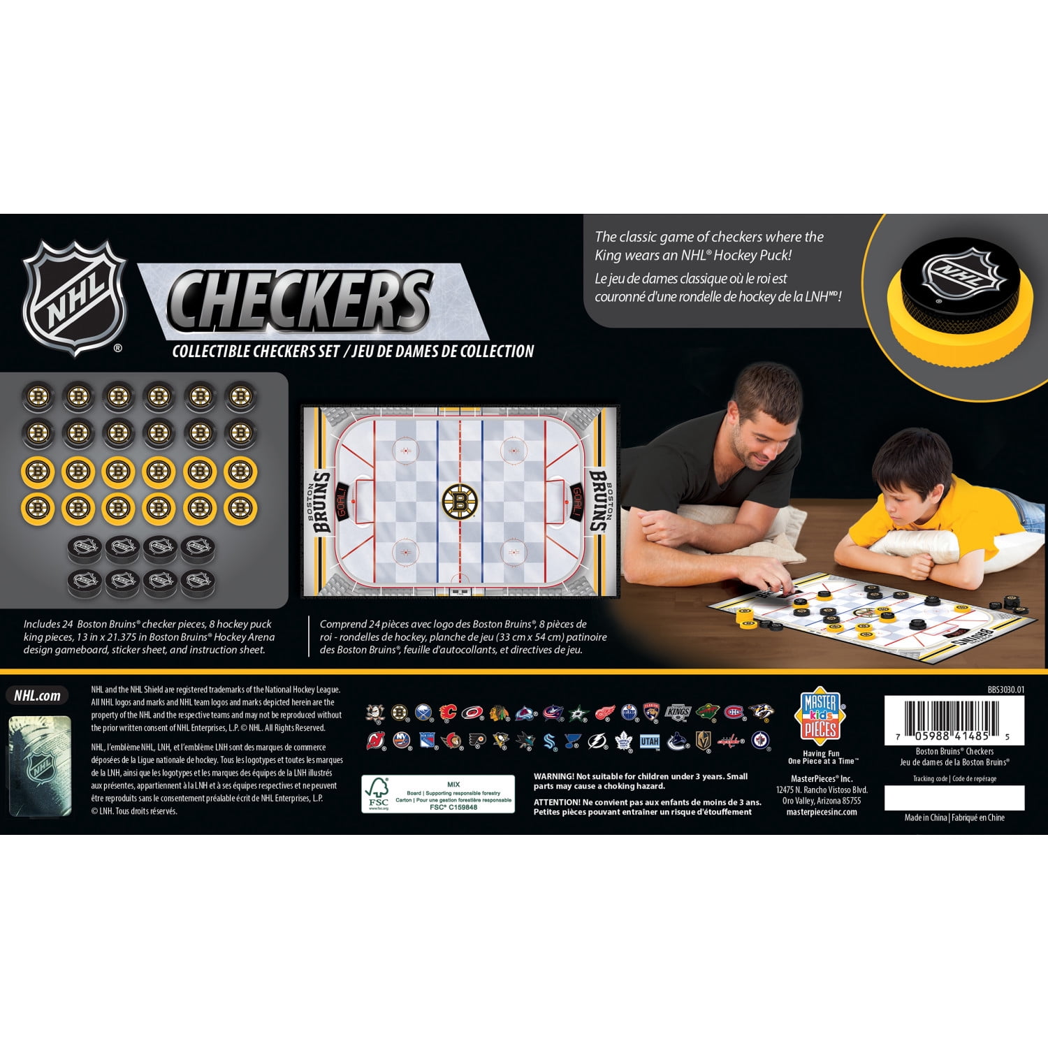 MasterPieces Officially licensed NHL Boston Bruins Checkers Board Game for Families and Kids ages 6 and Up