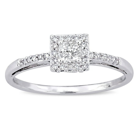 Miabella 1/5 Carat T.W. Princess and Round-Cut Diamond 10kt White Gold Halo Engagement Ring