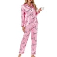 thumbnail image 5 of Bosfbaoi Women's Pajama Sets Silky Satin Cute Pjs 2 Piece Loungewear Soft Long Sleeve Button up Ladies Sleepwear S-XL, 5 of 6