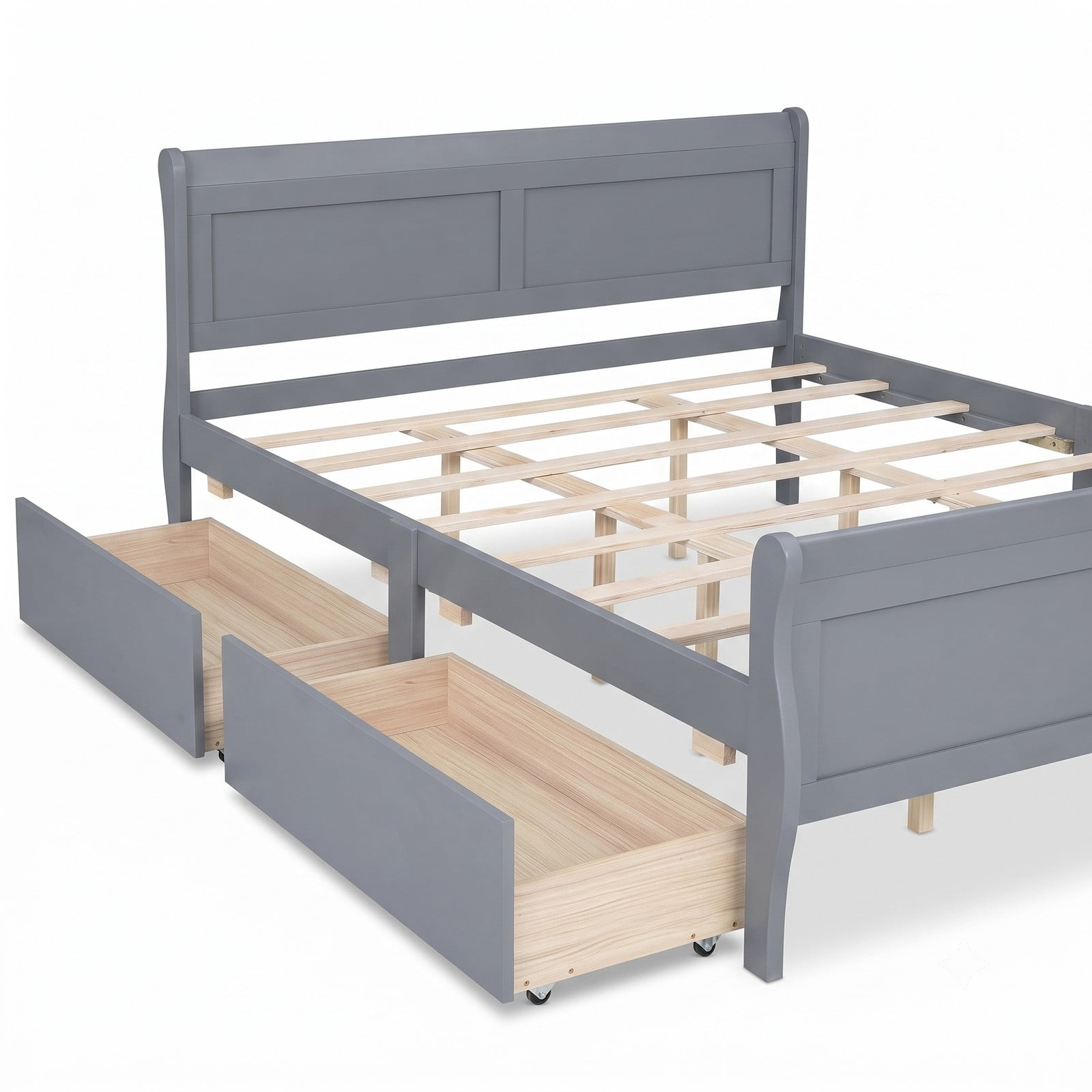 Furnibear Queen Bed Frame, Wood Bed Frame with 2 Storage Drawers Headboard and Footboard, Queen Bed Frame with Headboard for Bedroom, Gray