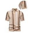 thumbnail image 2 of Men'S Ribbed Knit Po-Lo Shirt for Breathable Striped Casual Wear Short-Sleeved Po-Lo Collar Shirt Khaki XL, 2 of 5