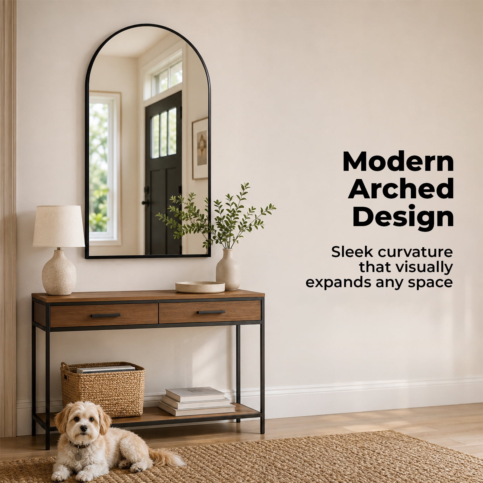 Alvantor Metal Framed Arched Wall Mirror for Bathroom or Bedroom, Modern Decorative Vanity Mirror
