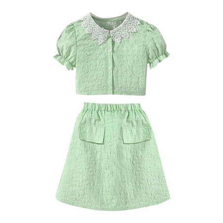 

Kids Girls Summer Short Sleeve Lace Shirt Tops Skirt 2PCS Outfits Clothes Set For Girls Clothes Girl Baby Clothes Baby Girl Winter Dresses Girls Christmas Outfit