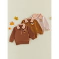 thumbnail image 3 of RUINIXCW Toddler Boy Thanksgiving Pullover Sweatshirt Quarter Zipper Lapel Neck Long Sleeve Croissant/Turkey Embroidery Tops, 3 of 9