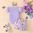 thumbnail image 5 of TOWED22 Baby Girl Summer Clothes Cute Bowknot Romper Shorts Outfits Ruffle Short Sleeve Bodysuit Tops Newborn Set Outfit Light Purple,6-9 M, 5 of 5