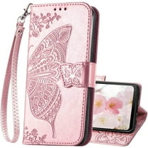 for Moto G Play 2024 Phone Case Wallet,Women Butterfly Embossed PU Leather Kickstand Card Holder Slots Wrist Strap Flip Cover Purse for Motorola Moto G Play (2024) (Rose Gold)
