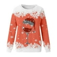 thumbnail image 4 of Chandails en Molleton de Noël pour Femmes : Rétro Verre à Vin Rouge Scintillant Graphique Chemise à Manches Longues Xmas Bonhomme de Neige Colorblock Chandail Tops, 4 of 5