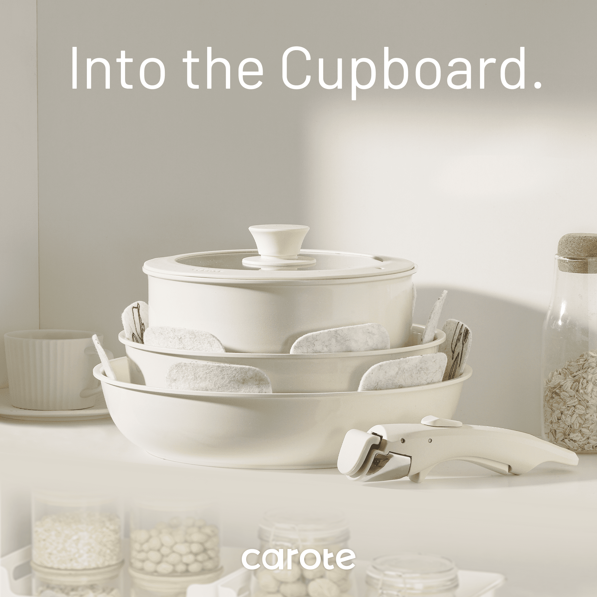 Carote 11 Pcs Ceramic Cookware Set, Pots and Pans Set Non Stick with Detachable Handles, Oven Safe, Induction Cookware, Stackable Kitchen Set, Cream White