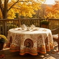 thumbnail image 3 of Thanksgiving Round Tablecloth, Fall Turkey Pumpkin Leaf Print Stain Resistant Polyester Table Cover for Dining Party,A, 3 of 5