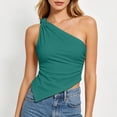 thumbnail image 7 of Tqcoqu Womens Summer Tops Sleeveless One Shoulder Slim Fit Y2K Shirts Ruched Knit Asymmetrical Top Blouse,Green,Women's S-XXL, 7 of 7