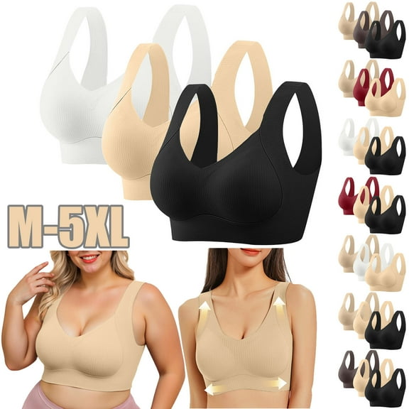 Jinhomg Women Plus Size Comfort Sports Bra Padded Seamless Crop Top Stretchy Bra 3 Pack Set Black XL