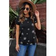 thumbnail image 3 of ABPHQTO Camiseta de mujer con cuello redondo y estampado de diente de león en negro, 3 of 5